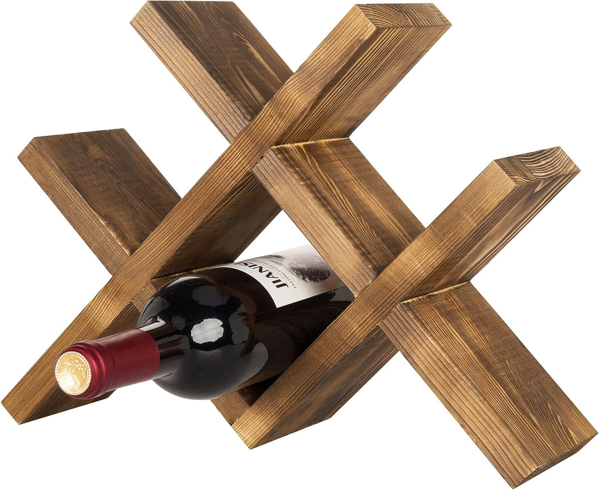 4-Bottle Rustic Brown Wood Wine Rack for Countertop - Brushed Country Rustic – size reference