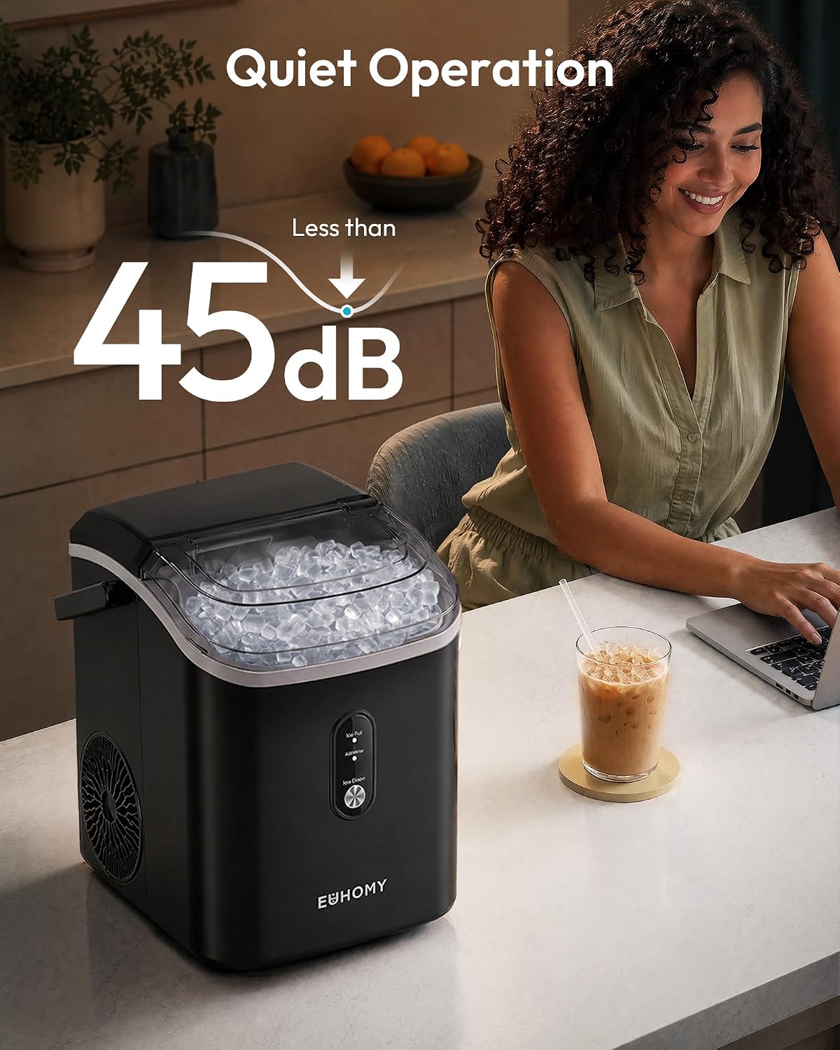 Nugget Ice Maker Countertop with Handle, Ready in 6 Mins, 34lbs Per Day – set view