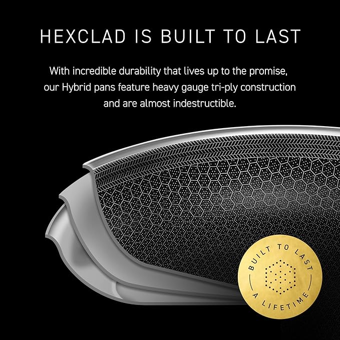HexClad Hybrid Nonstick 12-Quart Stockpot with Tempered Glass Lid, Stay-Cool Handles, Dishwasher-Friendly, Oven-Safe Up to 900°F, Induction Ready, Compatible with All Cooktops
