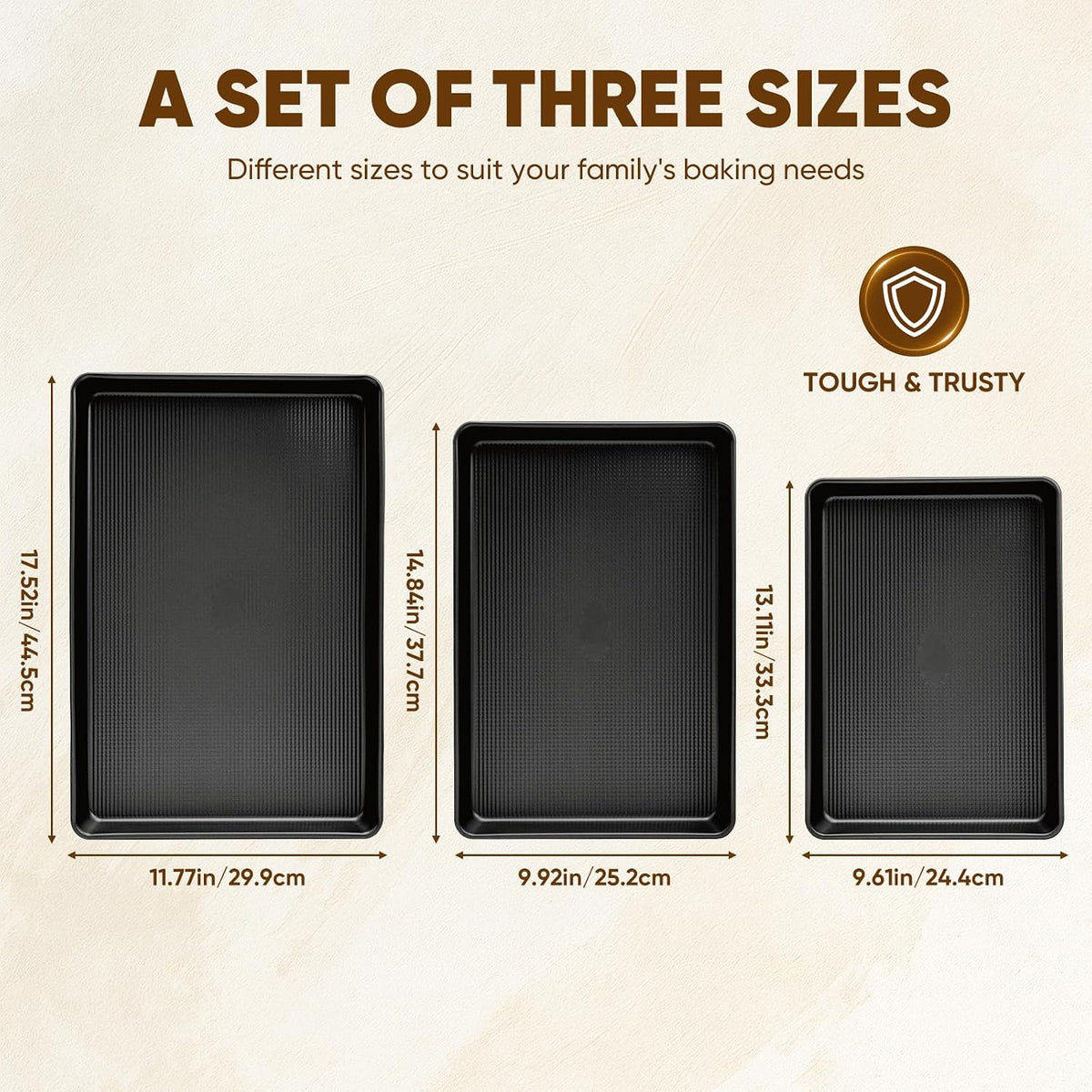Nonstick Baking Sheet Set of 3, Heavy Duty Cookie Sheets for Oven – close-up