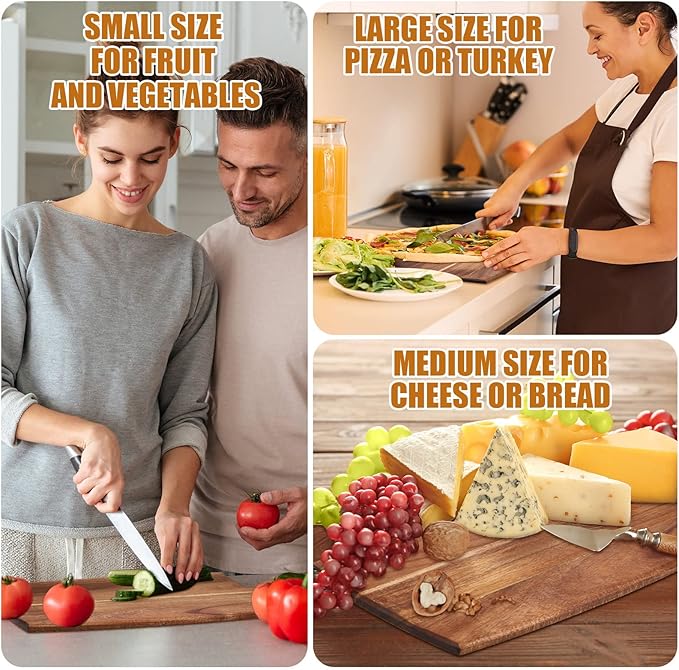 Cutting Board Set, 18 Pieces Acacia Wood with Built-In Handles