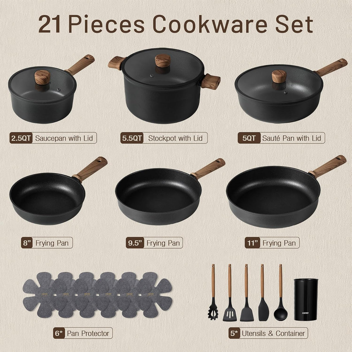 21pcs Pots and Pans Set, Nonstick Cookware Sets – detail