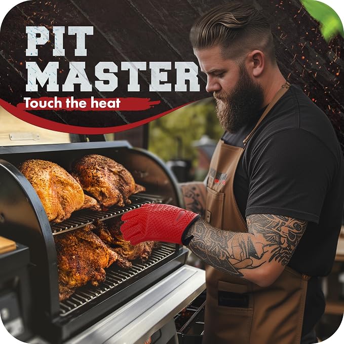 Protective Mitts Potholders: Red Silicone Pair, Heat Resistant Up to 500°F