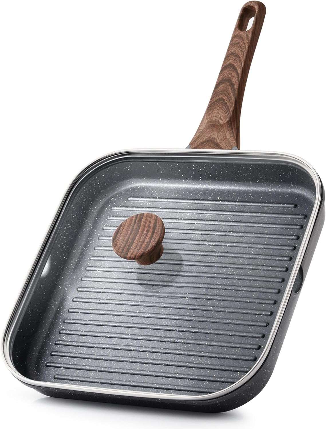 Nonstick Grill Pan with Lid, Grill Pan for Stove Tops, Versatile Griddle Pan