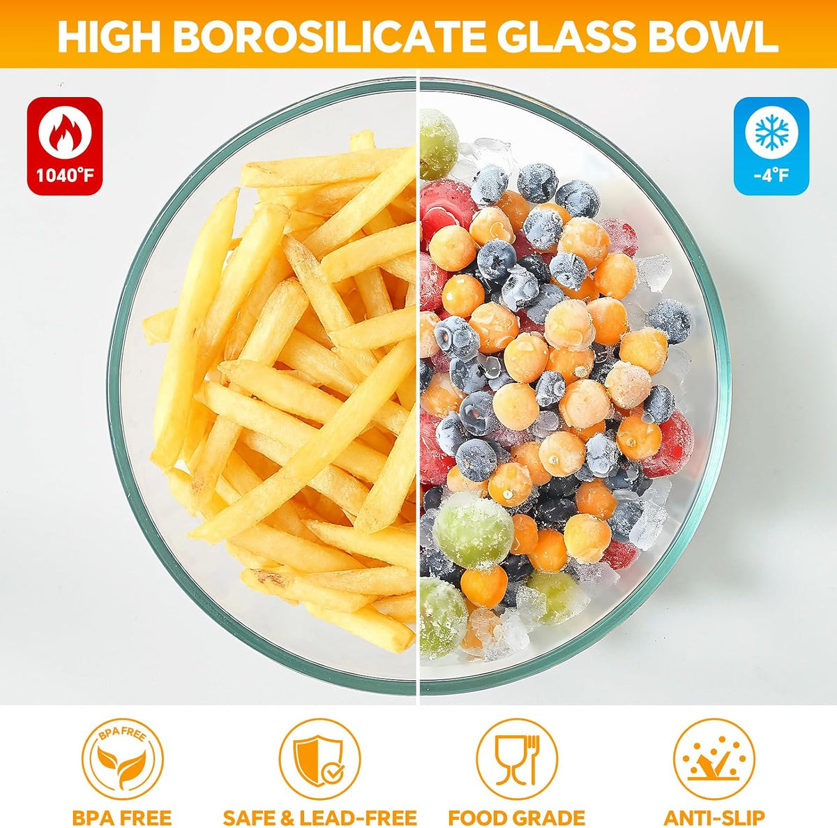 Glass Mixing Bowls with Lids Set of 5(4.78QT,2.2QT,1.7QT,1.1QT,0.85QT),Thick – set view