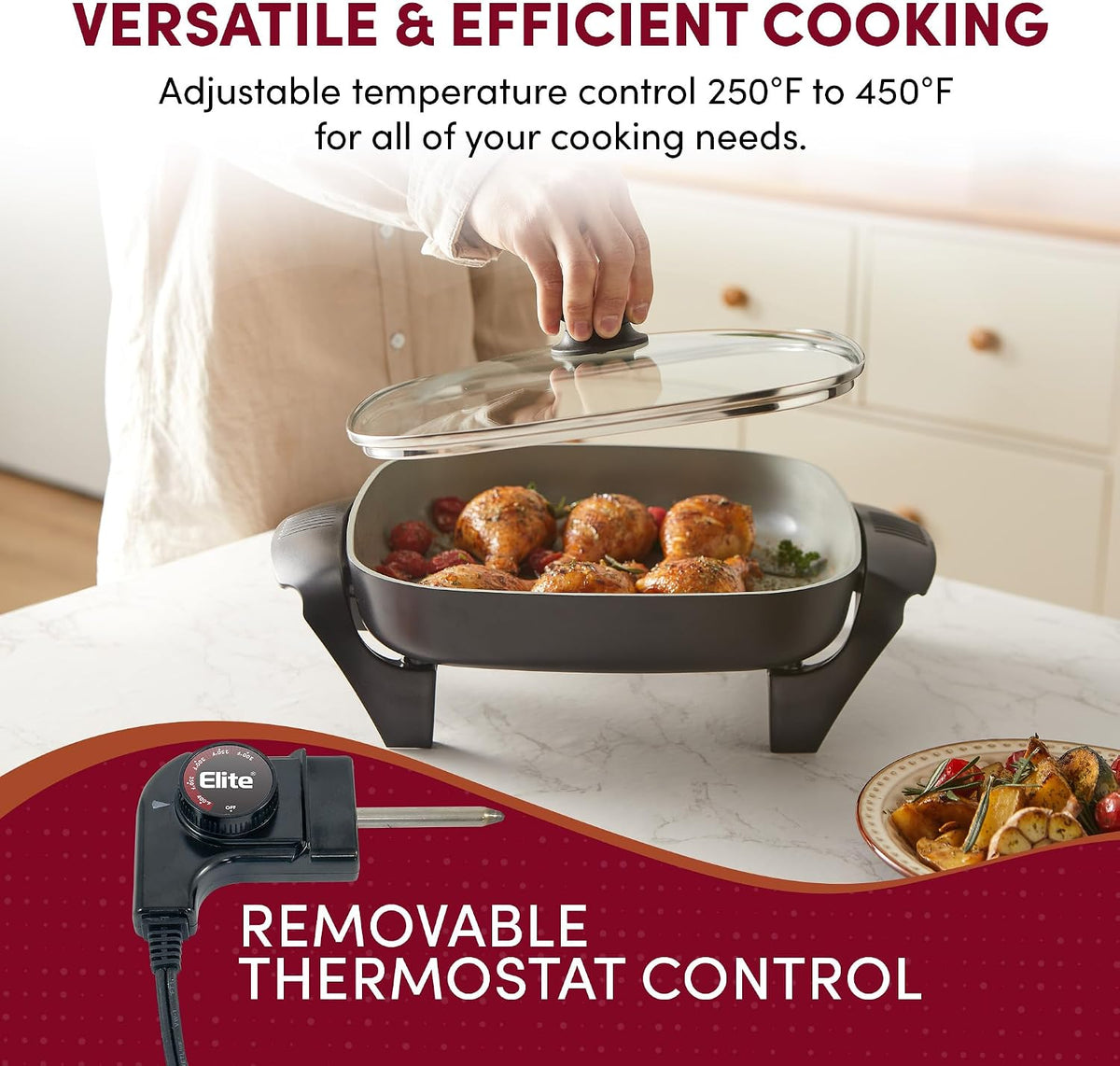 12" Ceralast™ PFAS-Free Ceramic Electric Skillet, 1200W – features