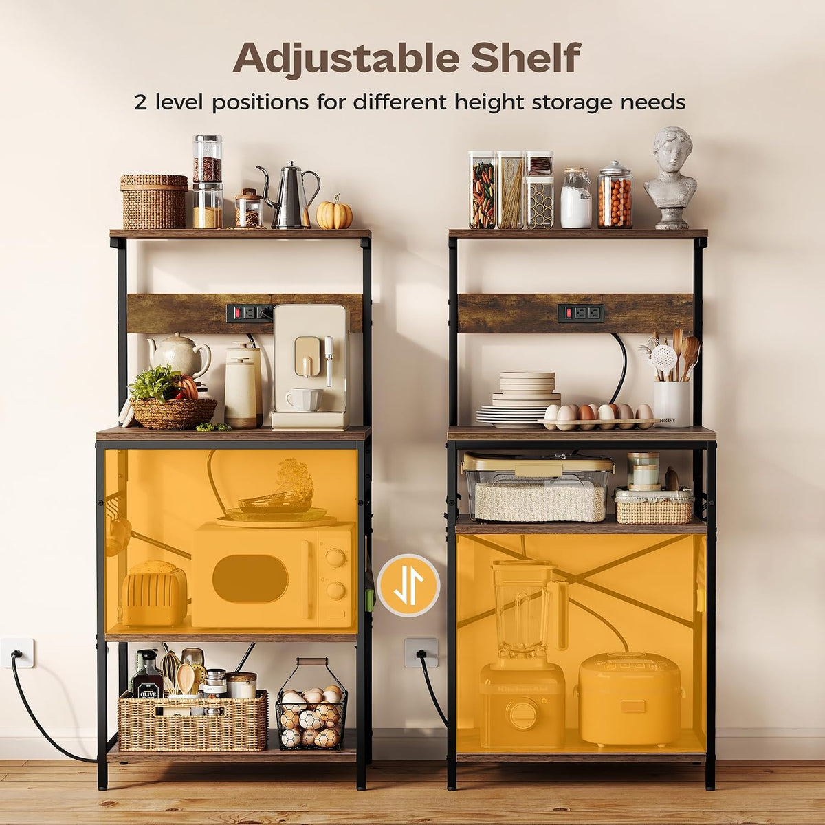 Kitchen Bakers Rack with Power Outlet, Coffee Bar Table 4 Tiers, Kitchen – features