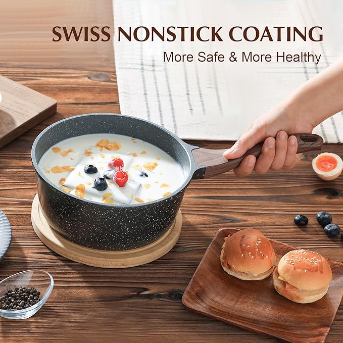 Nonstick Saucepan with Lid, 1.5 Quarts Small Pot