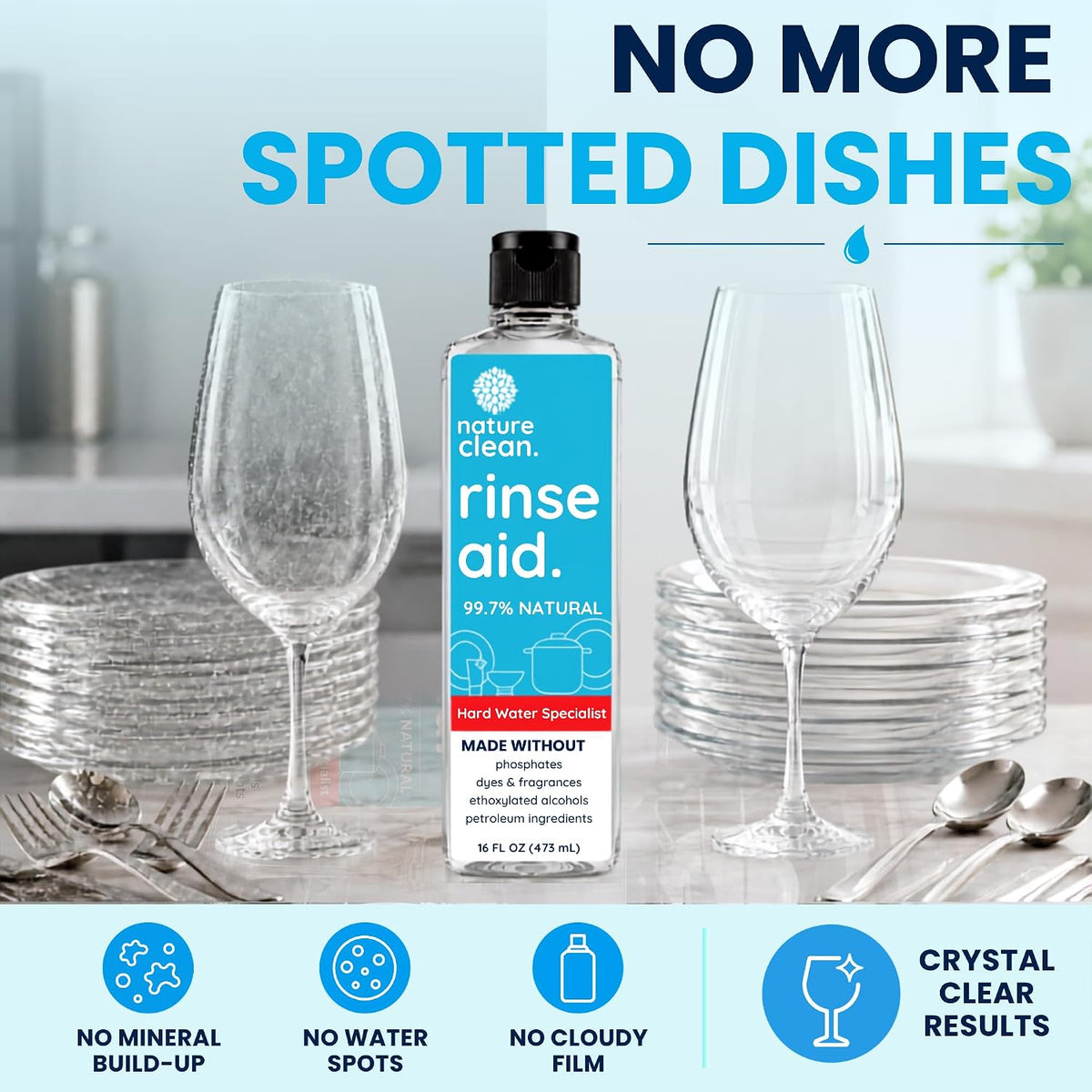 Dishwasher Rinse Aid Liquid, Non Toxic Natural Formula, Spot Free Shine – alternate view