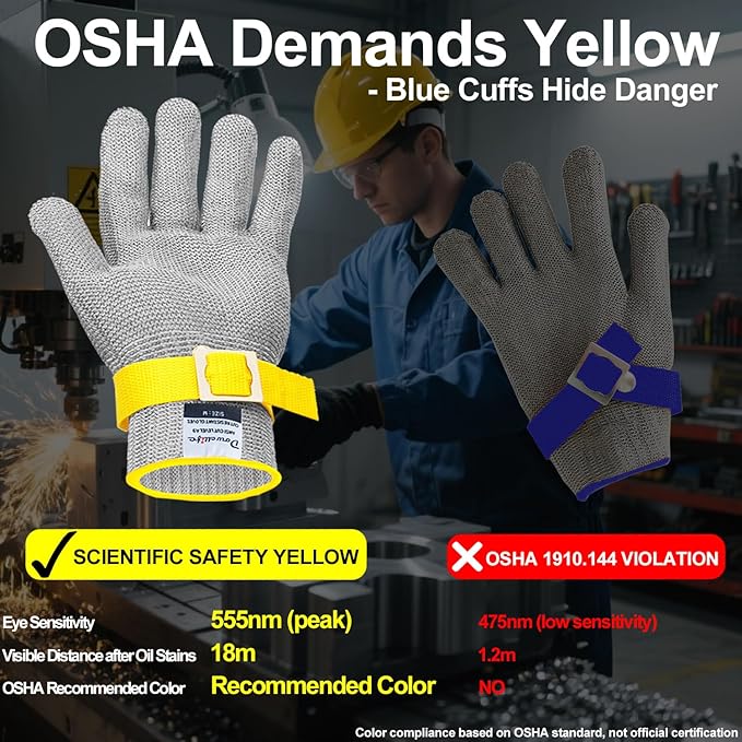 Dowellife Comfortable ANSI A9 Cut Resistant Glove Food Grade, Mesh Metal Kithcen Glove for Chef Oyster Shucking Mandoline Knife Butcher Meat Cutting(Large-3 Pcs)