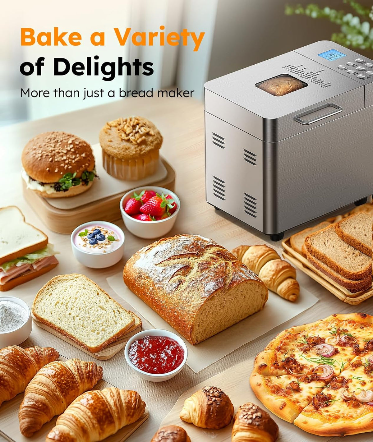 2LB Bread Maker, 17 in 1 Automatic Stainless Steel Bread Machine – size reference