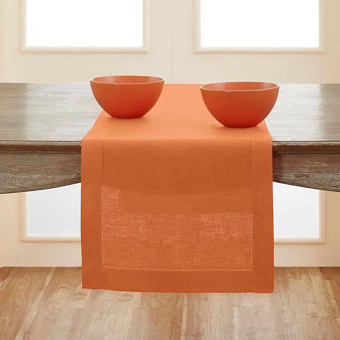 Table Runner, Pumpkin Pure Linen Hemstitch, 14 x 36 Inch