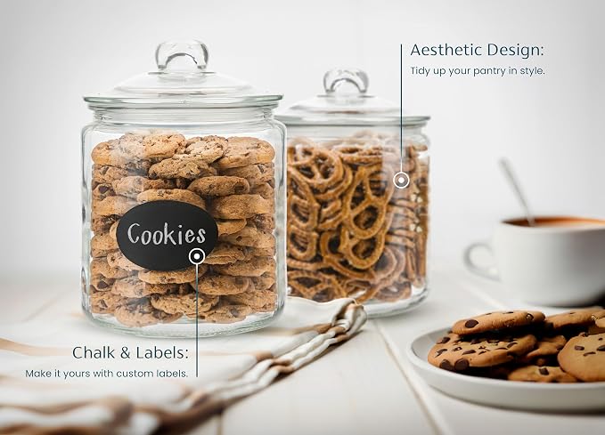 Food Jars & Canisters, Clear Glass, 1 Gallon Set of 2 with Airtight Lids