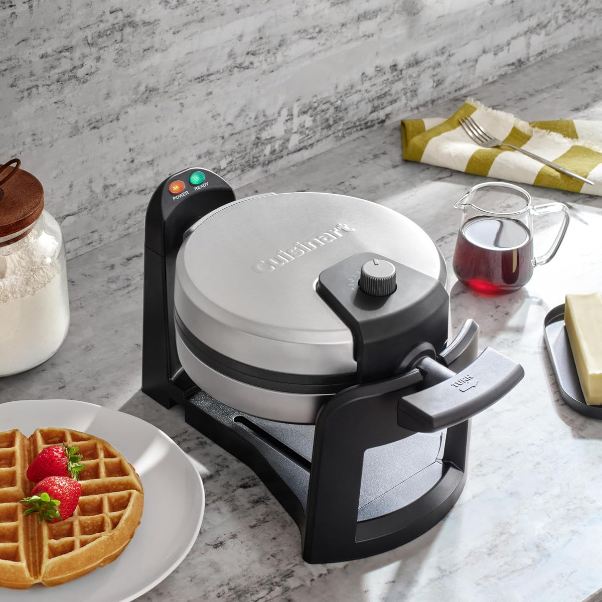 Flip Belgian Waffle Maker, NonStick, Stainless Steel, 1" Thick – size reference