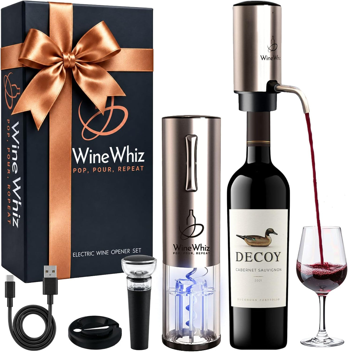 Electric Wine Aerator & Opener Set with Accessories, Rechargeable Automatic