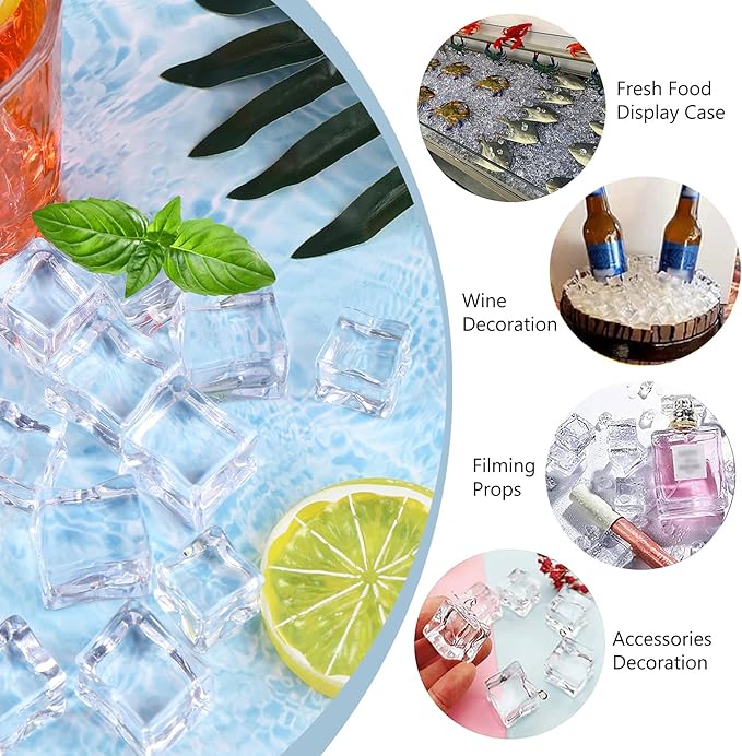 Fake Ice Cubes, 50 pcs 1" Artificial Plastic Ice Cube, 25 mm Acrylic Crystal Diamonds for Vase Fillers, Party Favor, Wedding Decoration, Photography Props, Food Display