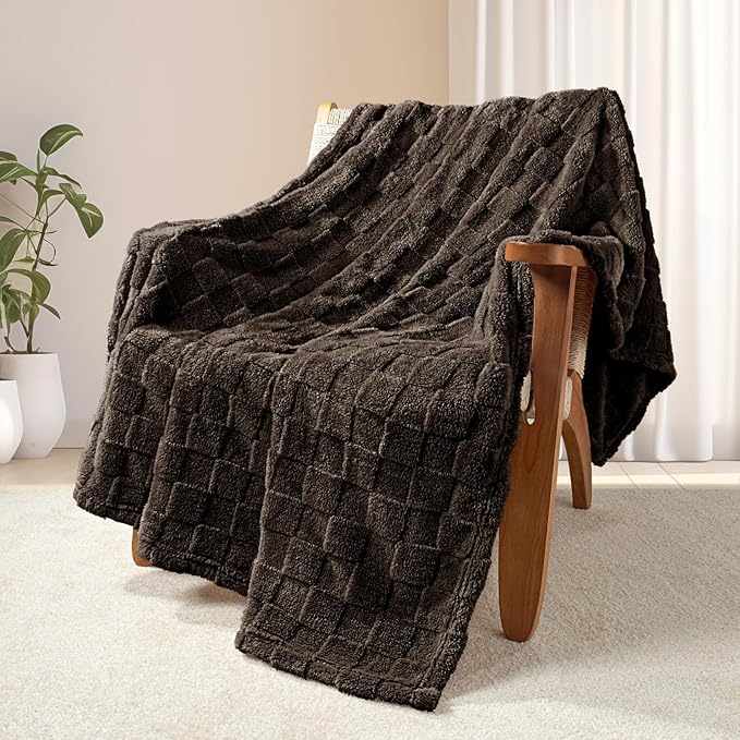 Plush Throw Blanket, 50 x 60 Inches, Coffee Microfiber