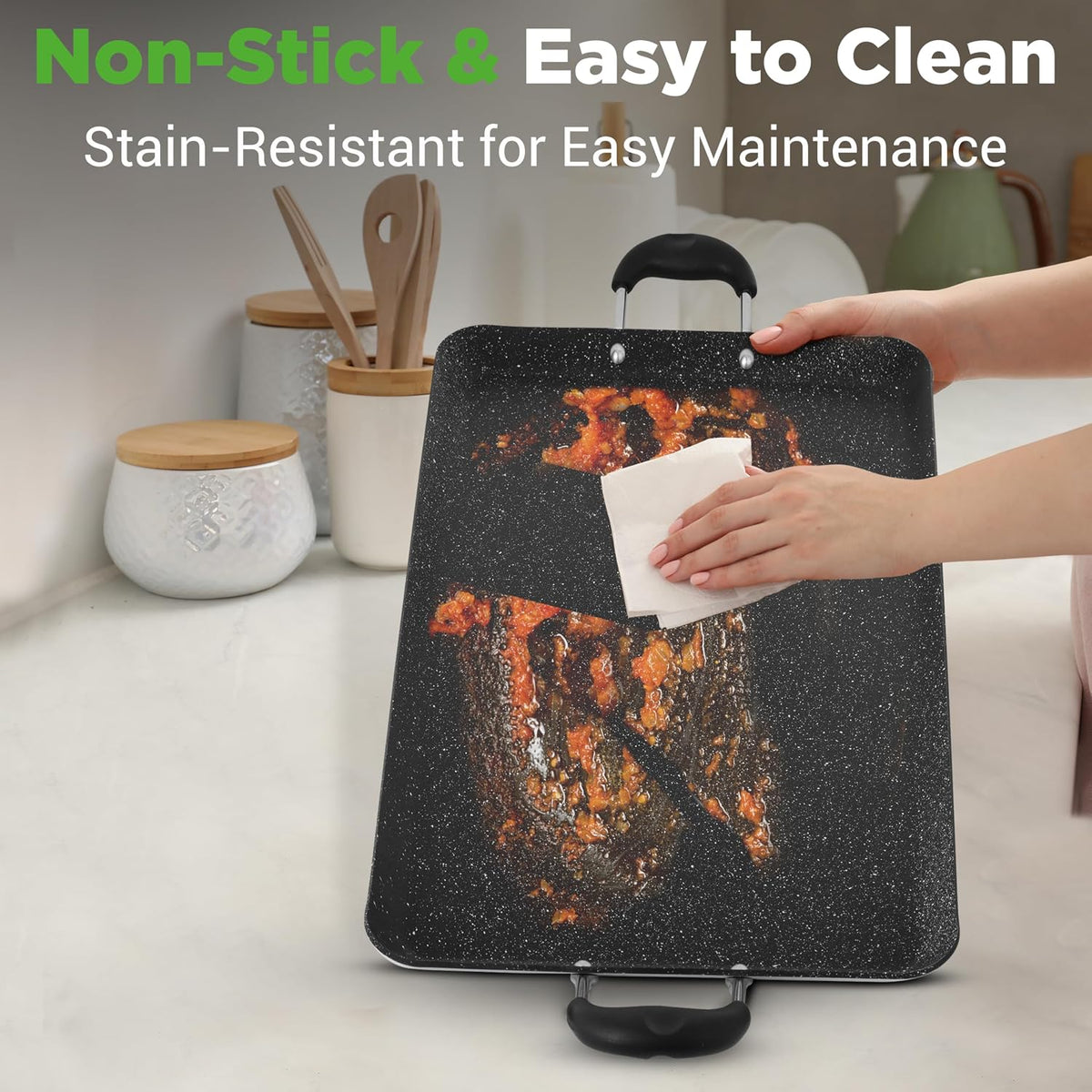 Double Burner Griddle, Non-Stick Stove Top Griddle for Gas Stove, Dishwasher – features