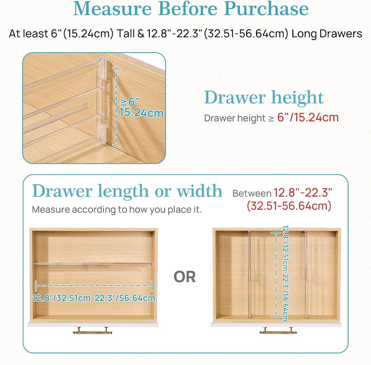 6" Tall Upgrade Drawer Dividers, 12.8"-22.3" Expandable, 8 Pack – detail