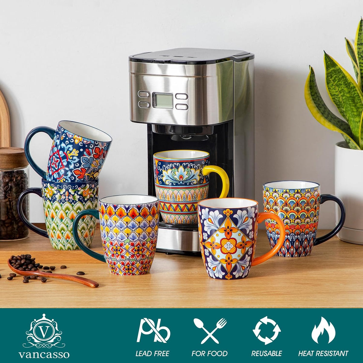 SIMI 16 oz Large Coffee Mugs Set of 6, Ceramic Cups with Handle – close-up