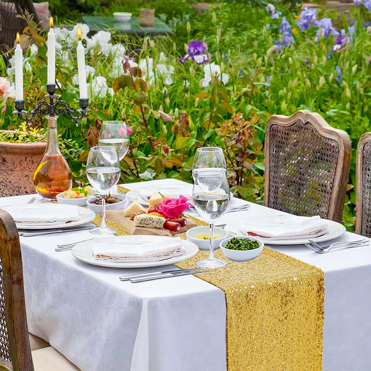 10 Packs 12 x 72 inches Gold Sequin Table Runner – set view