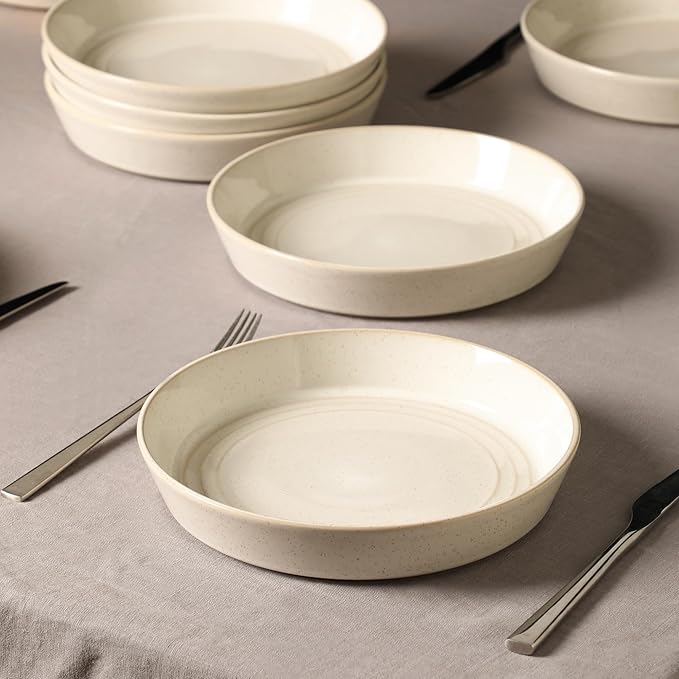 Stone Lain Claire 8-Piece Pasta Bowl Set Stoneware, Bowls, Dishwasher and Microwave Safe, Dish Set for 8, White