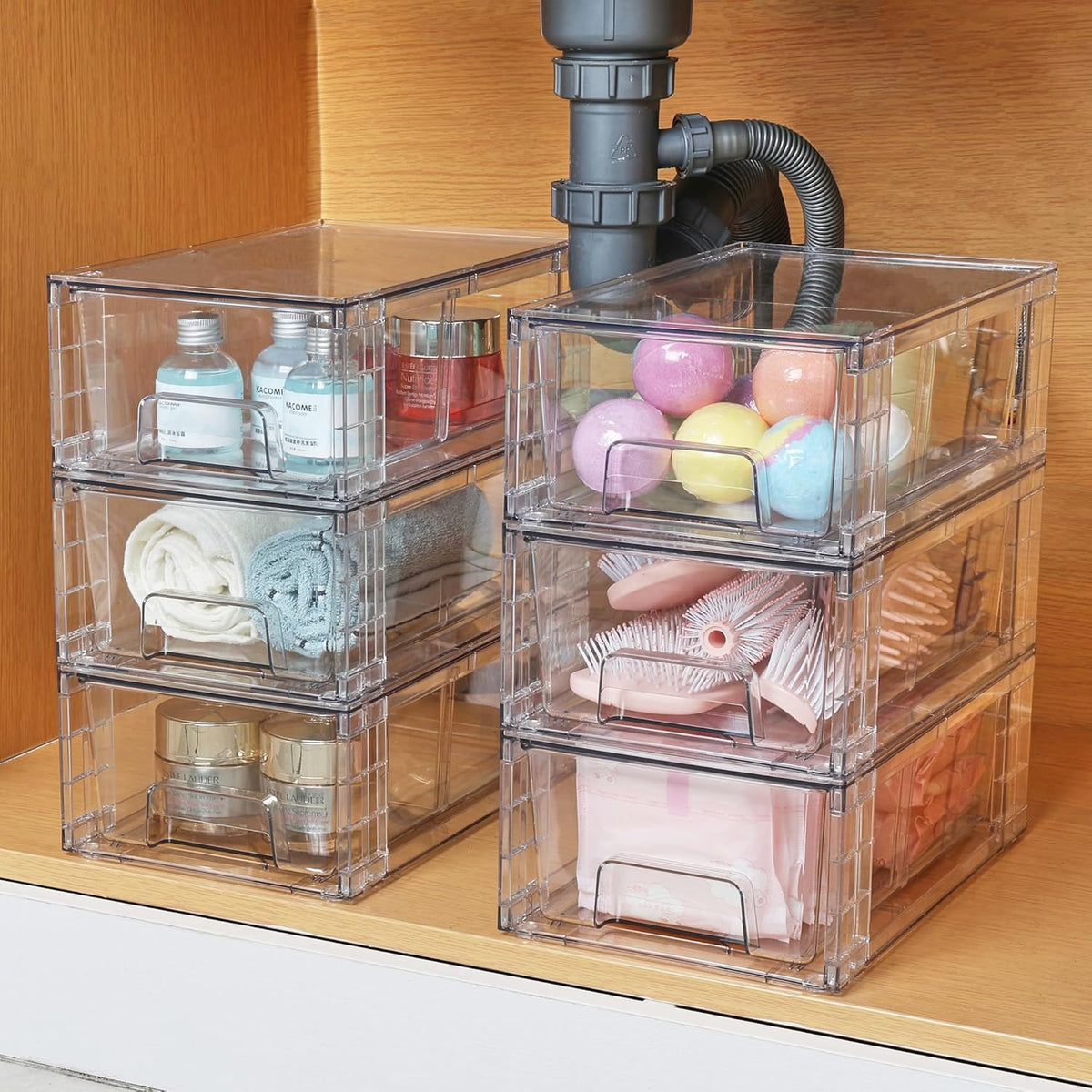 4 Pack Stackable Clear Drawer with Dividers – detail