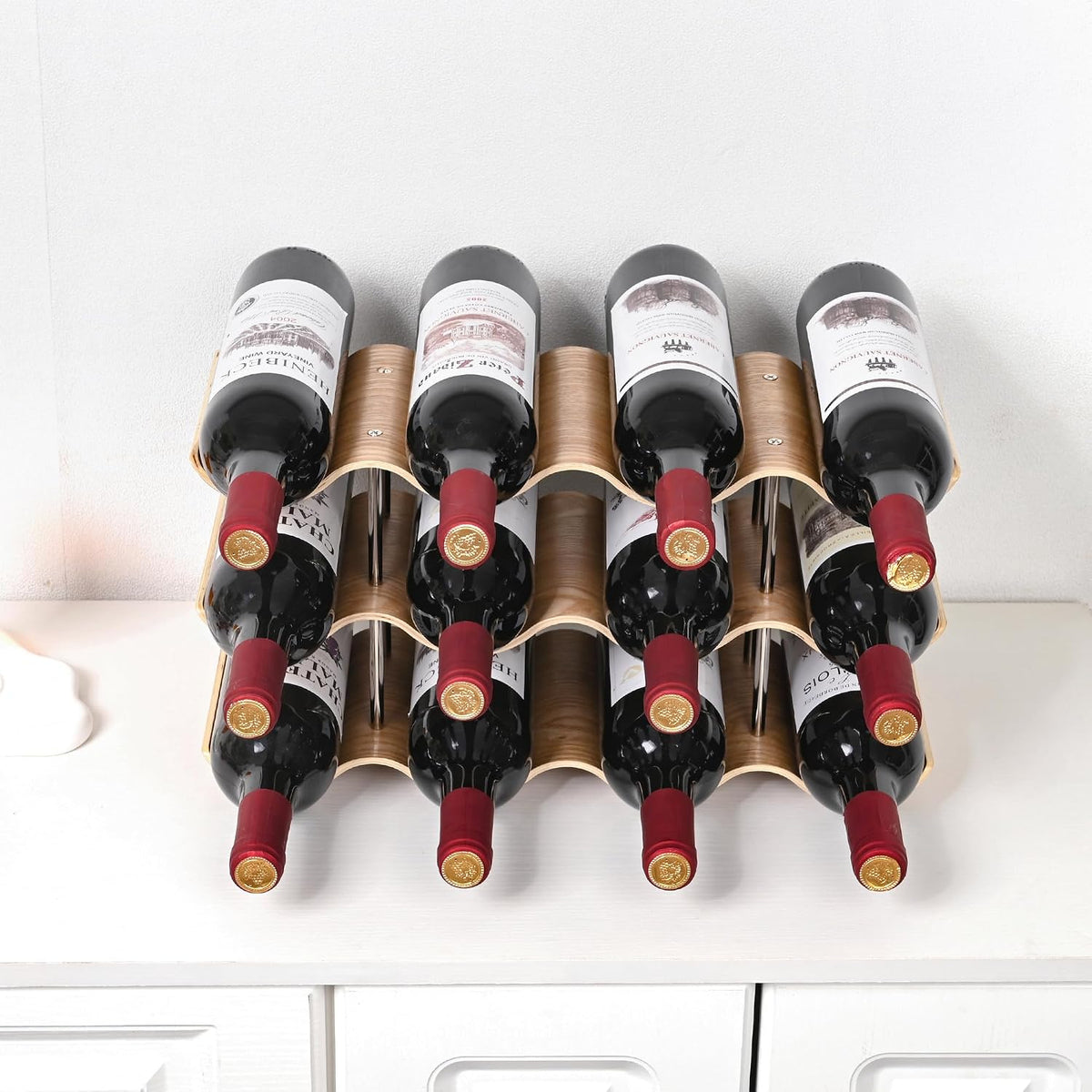 Countertop Wine Rack - 12 Bottle Freestanding Wine Bottle Holder Stand - 3 Tier – size reference