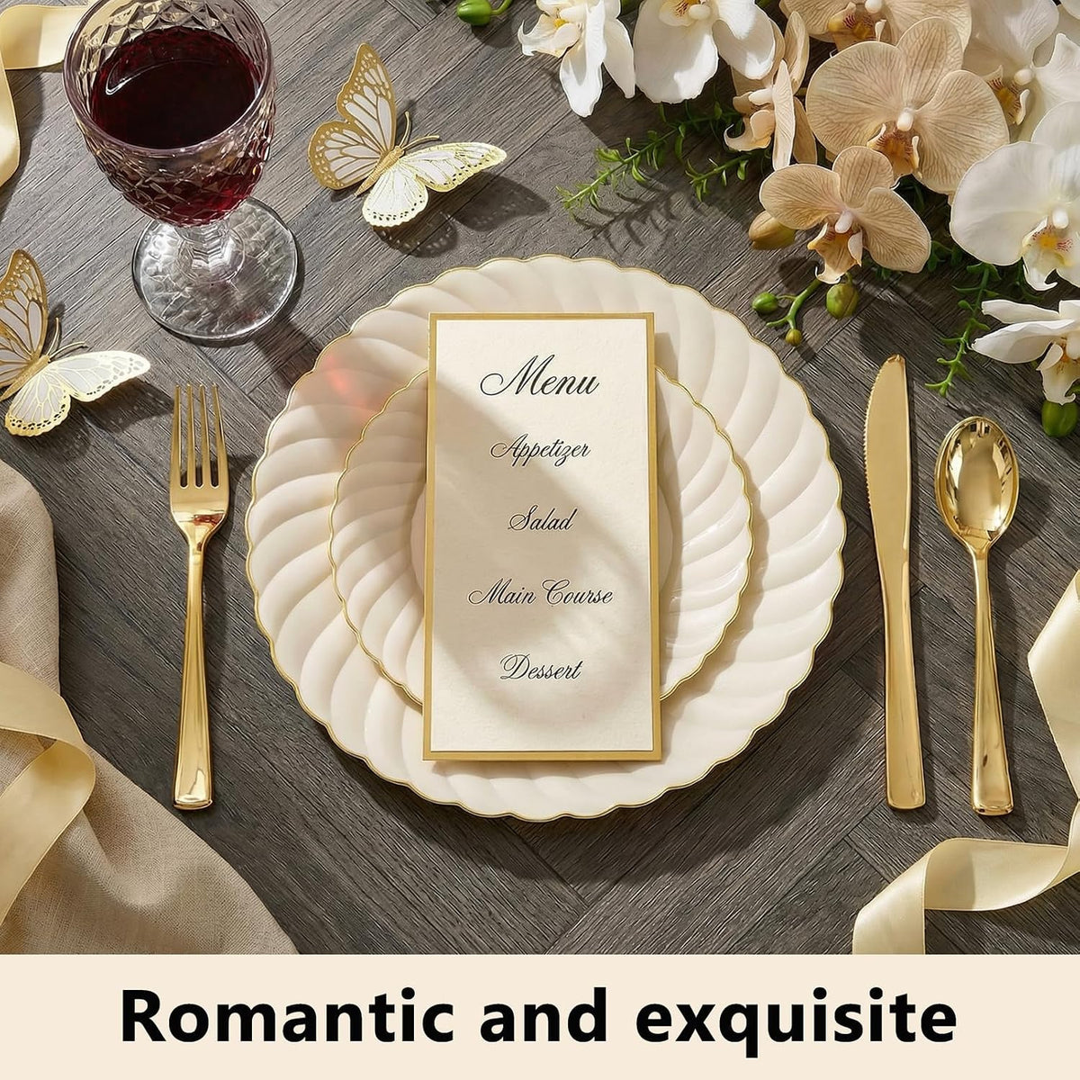 125PCS Ivory Scalloped Plastic Plates for Wedding Thanksgiving Day – size reference