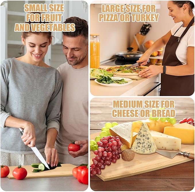 Cutting Boards with Handles, Bamboo Set of 12, 17 x 10 Inch