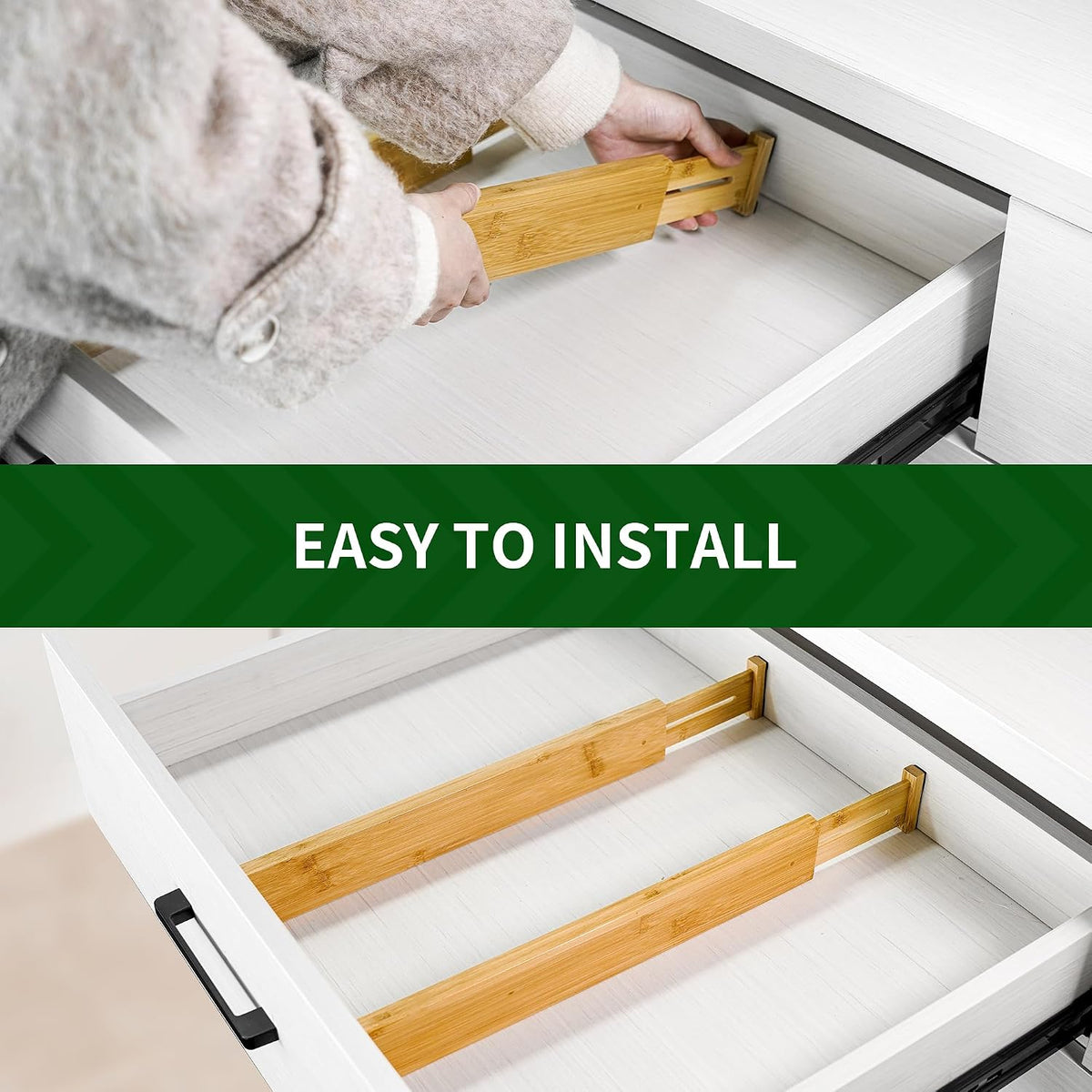 6-Pack Adjustable Bamboo Drawer Dividers, Expandable Drawer Organizer – features