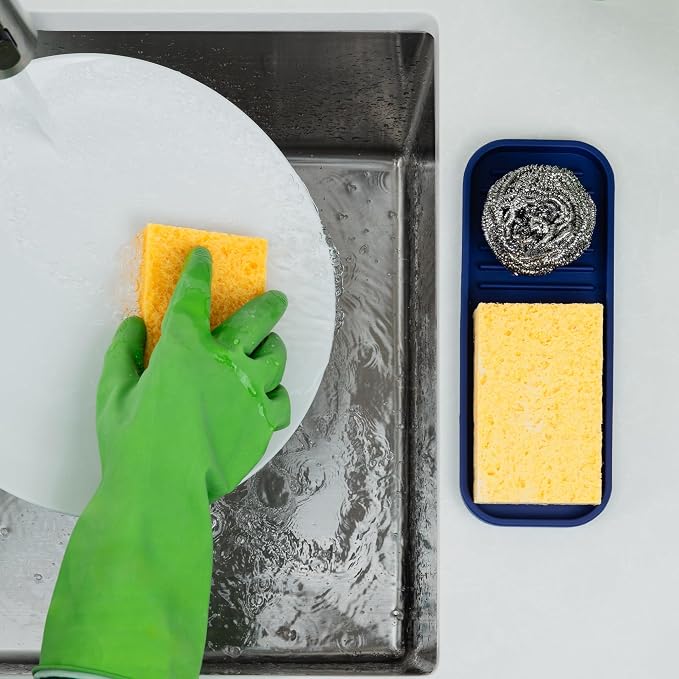 Kitchen Sink Organizer Tray in Dark Blue Silicone, 9 x 3.5 Inches
