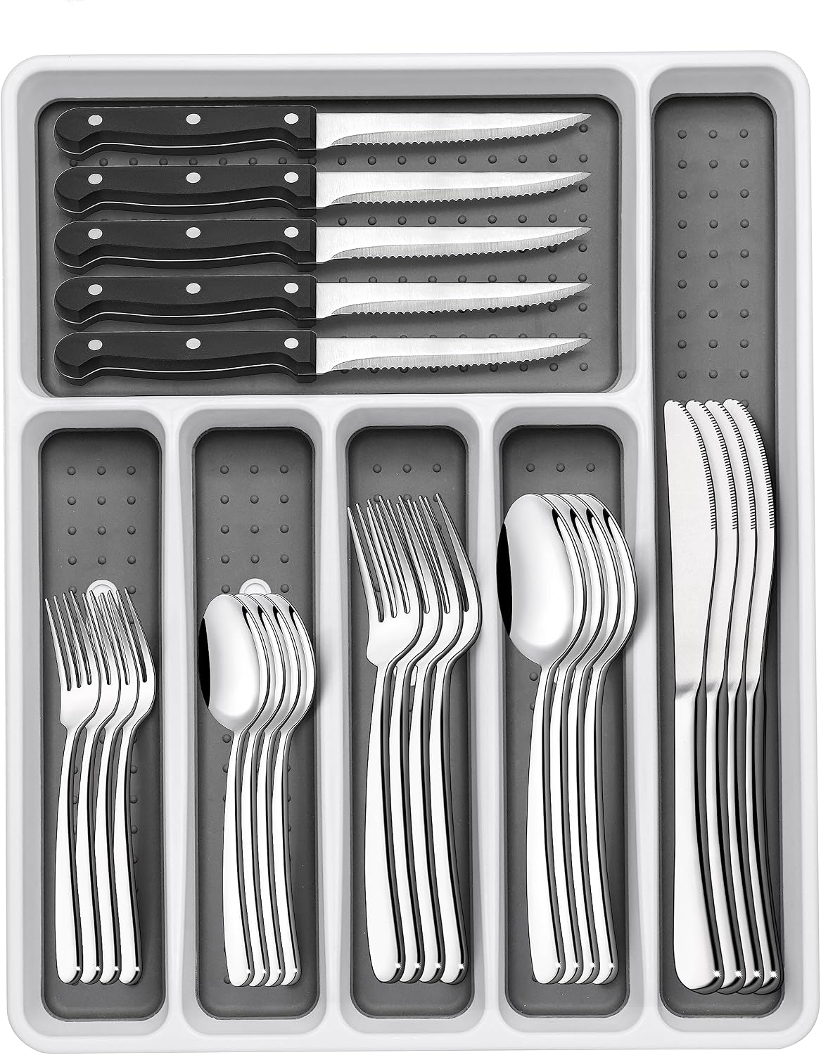 49-Piece Silverware Set with Organizer, Heavy Duty Stainless Steel Flatware Set