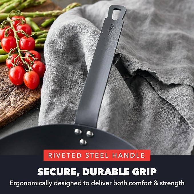 GreenPan x Bobby Flay 10" Carbon Steel Frying Pan Skillet, Pre-Seasoned Ready to Use, Nontoxic, PFAS-Free, Induction Compatible, High Heat & Oven Safe Durable Cookware, Cast Iron Alternative