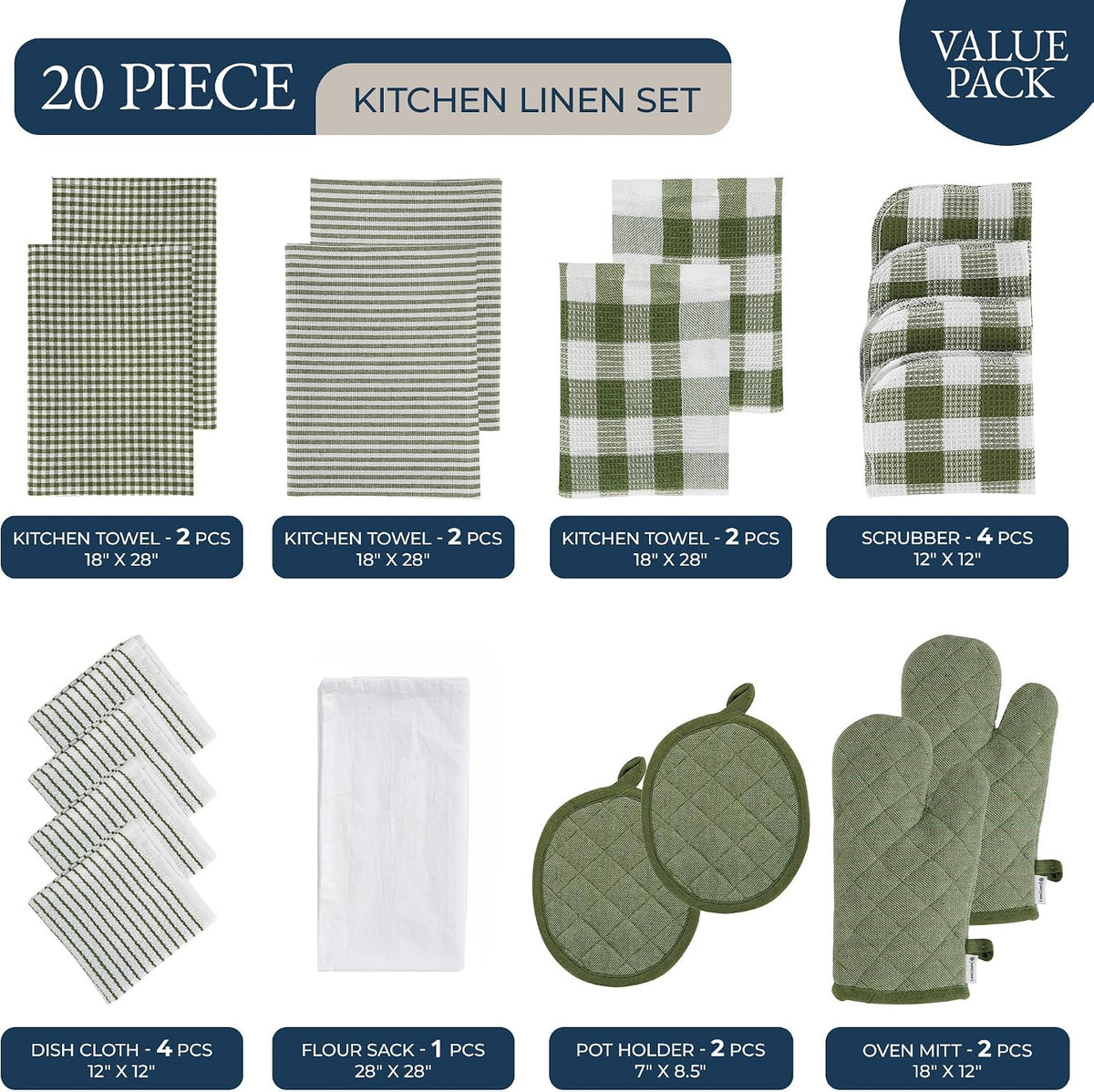 Kitchen Towel and Pot Holder Sets 20 Pc - Eco Friendly Reusable Cotton Dish – detail
