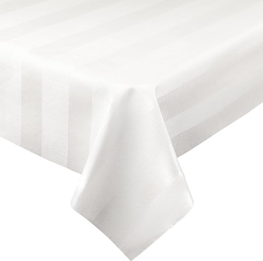 Luxury Table Protector Pad, 2 in 1 Table pad + Great Looking Tablecloth - Heat Resistant, Spill & Stain Proof - Flannel Backing (54x126, White - Silk Stripe)