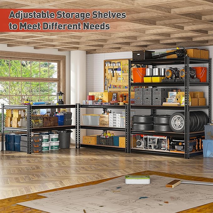 Standing Shelf Units 5-Tier Storage Rack, 72-Inch Height, Black