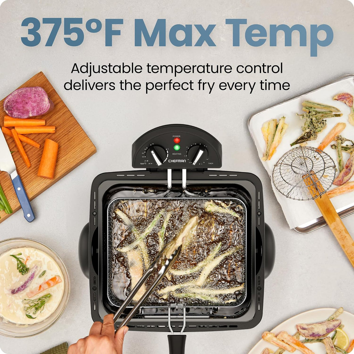 4.5 Liter Deep Fryer w/Basket Strainer, XL Jumbo Size, Adjustable Temperature – close-up