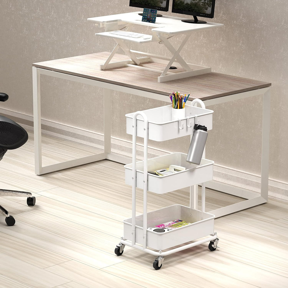 3-Tier Heavy Duty Metal Utility Rolling Cart, White – alternate view