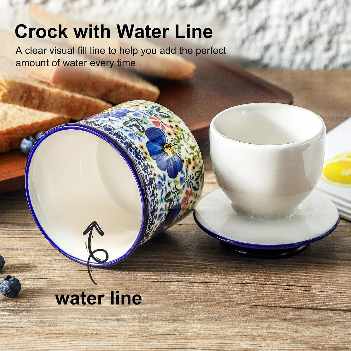 Butter Crock with Lid for Countertop, Ceramic French Butter Keeper – close-up