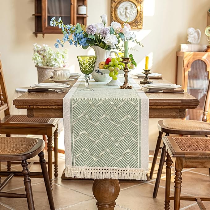Table Runner 14 x 107 Inch Polyester Boho Fringed Runner