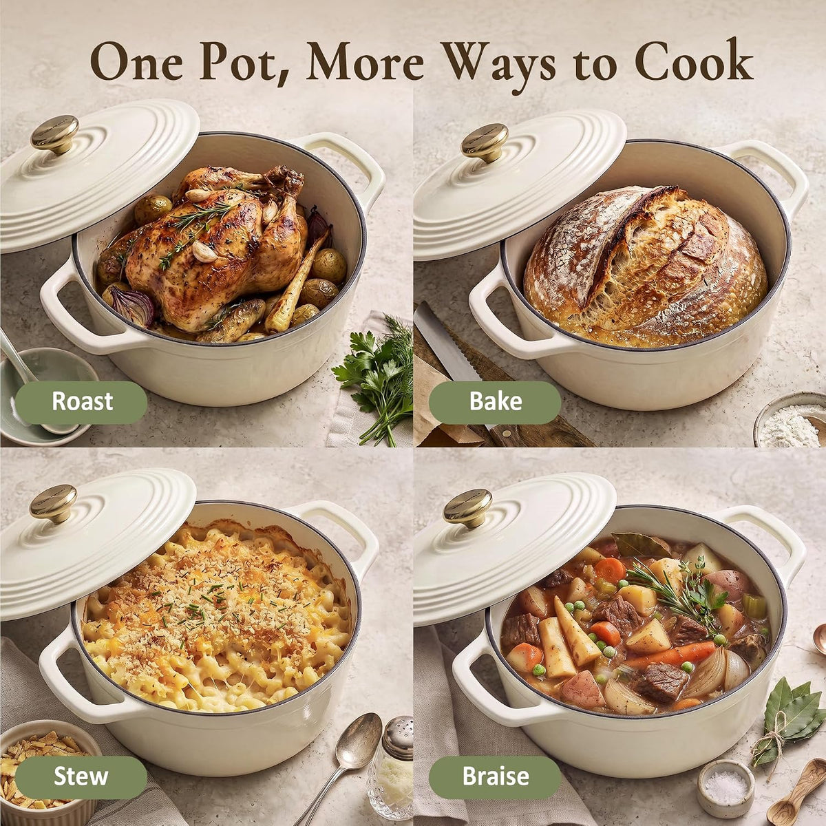 Enameled Cast Iron Dutch Oven - 5.5QT Pot with Lid Cookbook & Cotton Potholders – size reference