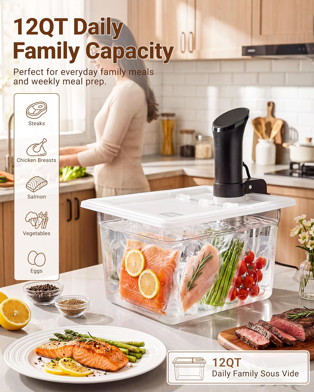 Sous Vide Container with Lid, 12 Qt, Flip-Open Access – set view