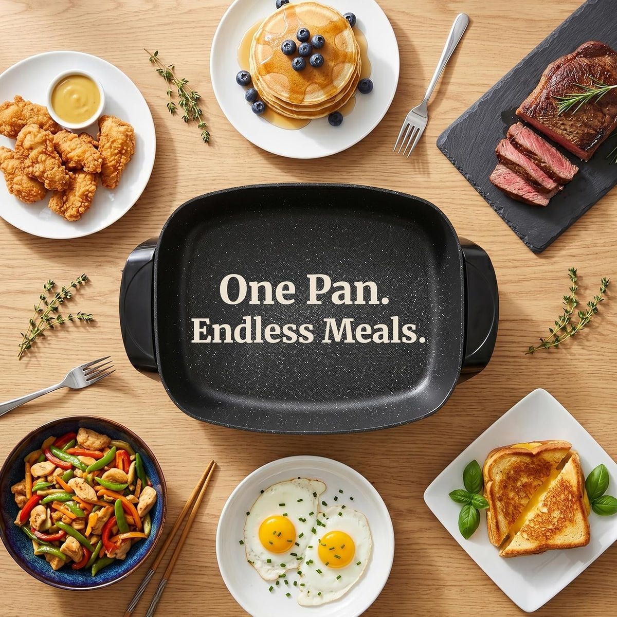 10.5Qt Nonstick Electric Skillet, Extra-Deep 16"x13" – set view