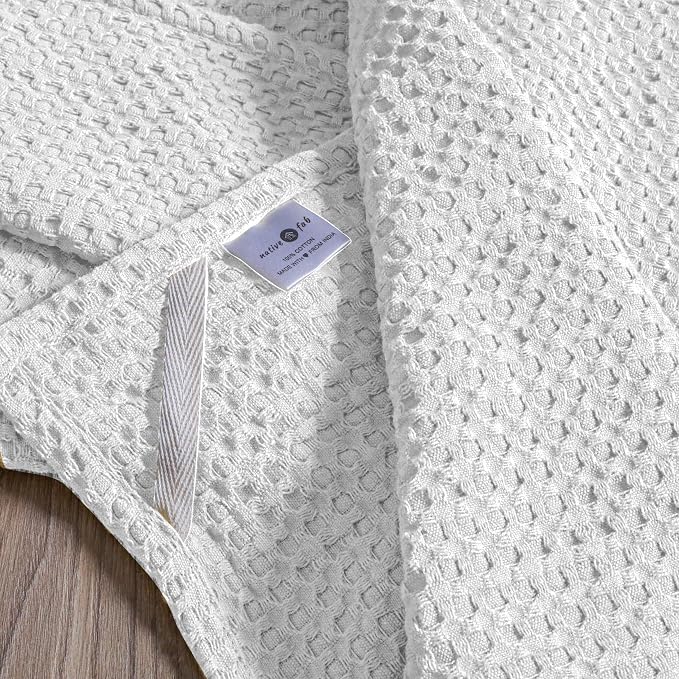 Dish Towels, Set of 4 Cotton Waffle Pattern 16x26 Inch White