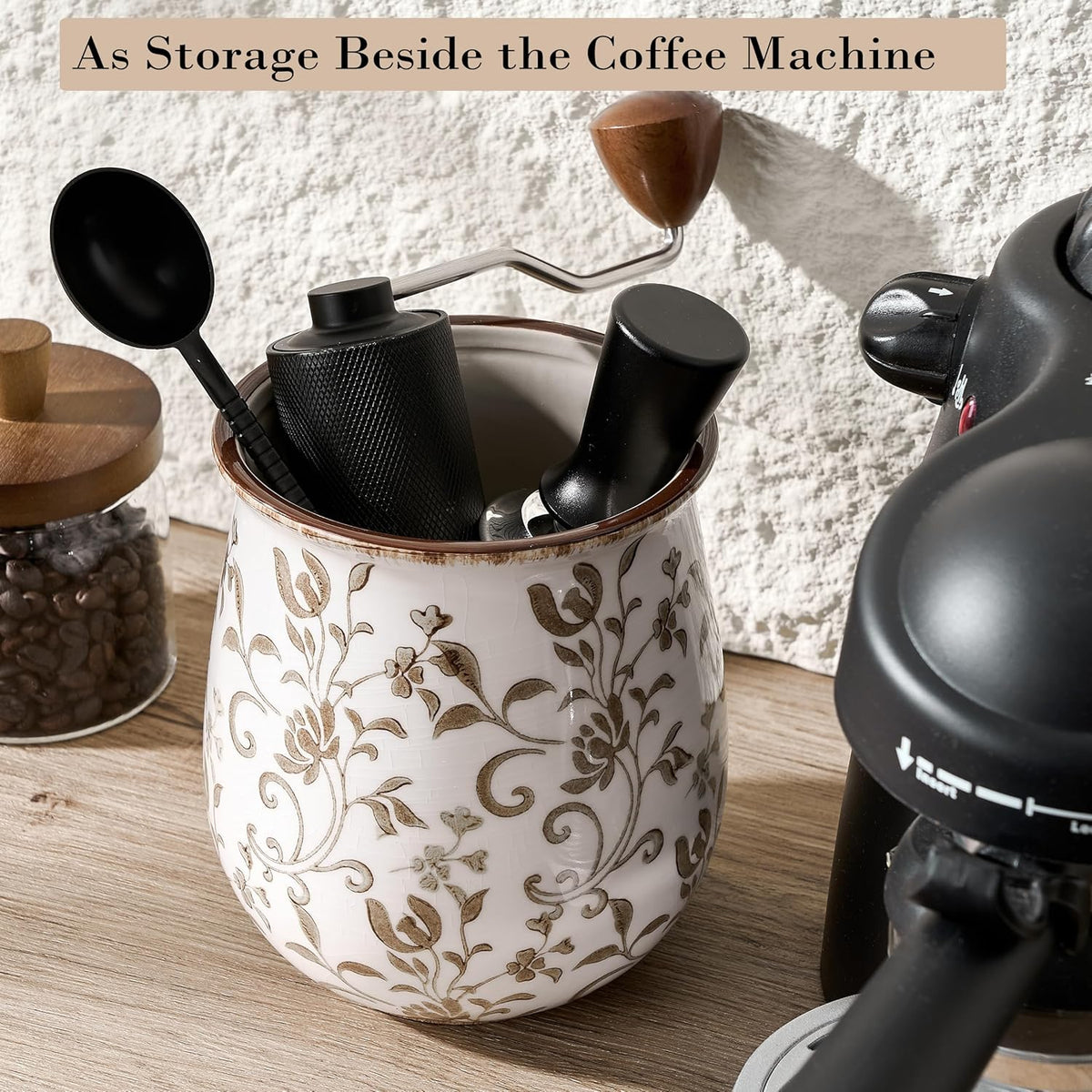 Utensil Holder for Kitchen Counter, Modern Farmhouse Cooking Utensil Holder – another angle