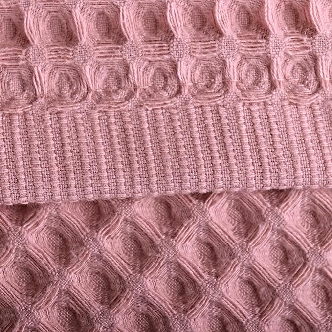 Waffle Dish Towels, Set of 3 Pink Turkish Cotton 32 x 16 Inch