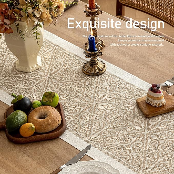 Table Runner 14 x 83 Inch, Coffee Geometric Print Polyester Fabric