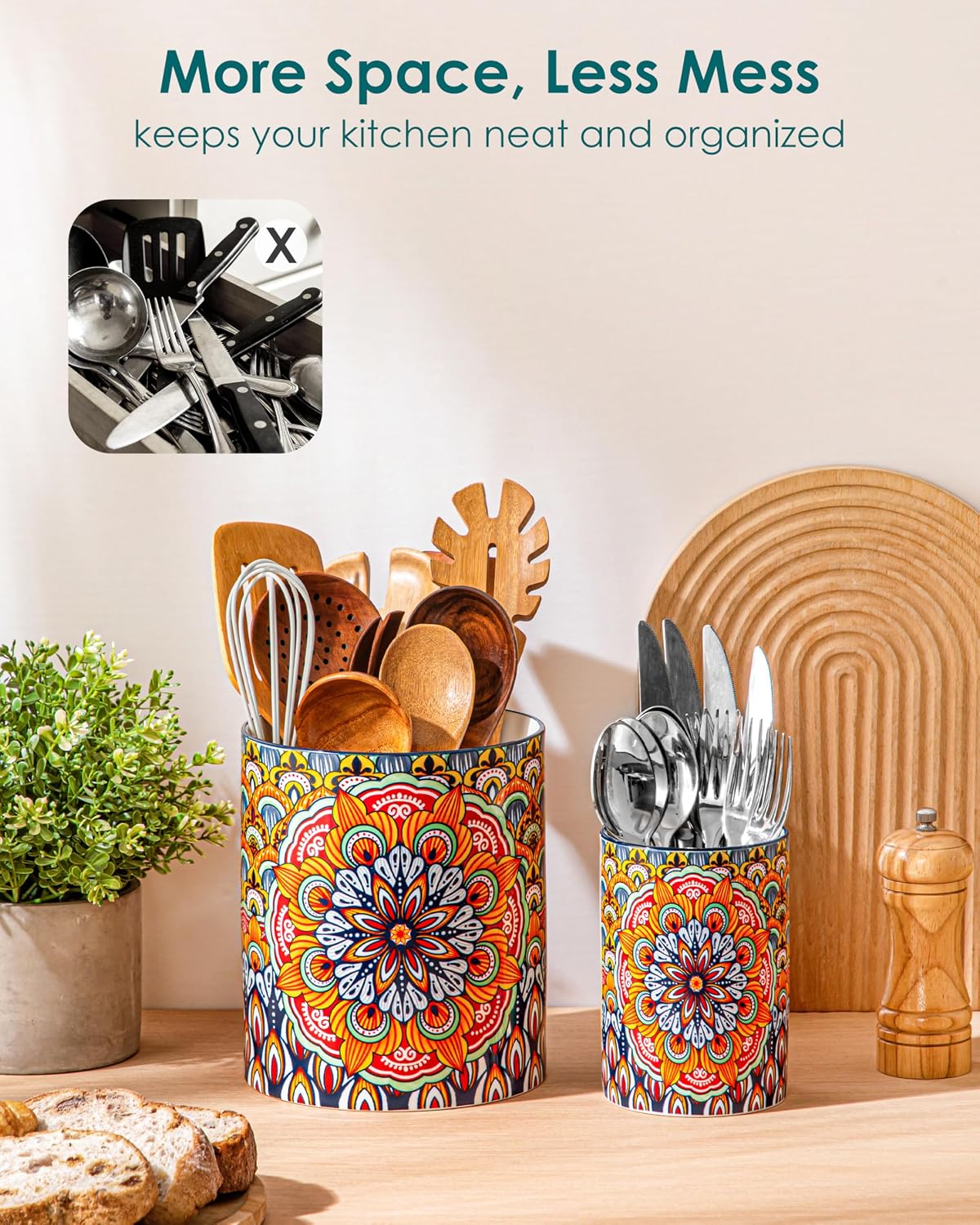 7.3"+5.5" Utensil Holder, Porcelain Utensil Holder for Countertop – size reference