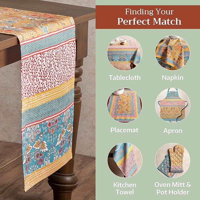 Table Runner, 100% Cotton, Marquise Watercolor, 14.5 x 108 Inch